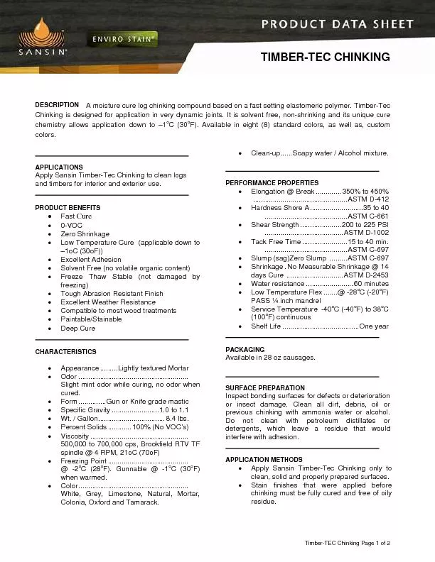 Timber-TEC Chinking Page 1 of 2 A moisture cure log chinking compound