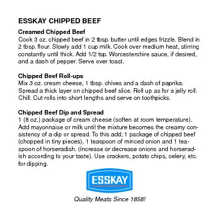 ESSKAY CHIPPED BEEFCook 3 oz. chipped beef in 2 tbsp. butter until edg