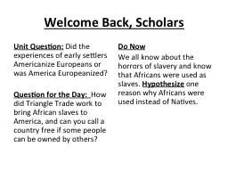 Welcome Back, Scholars