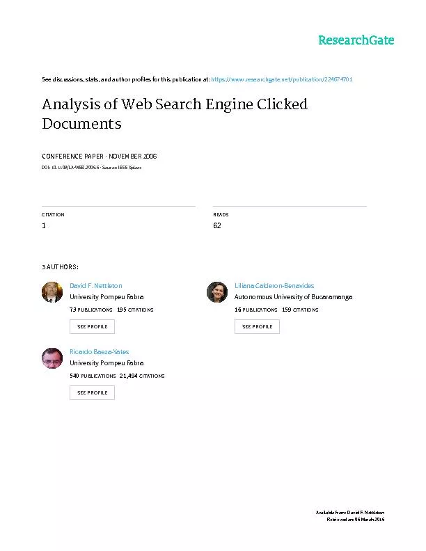 Analysis of Web Search Engine Clicked Documents David F. Nettleton Web