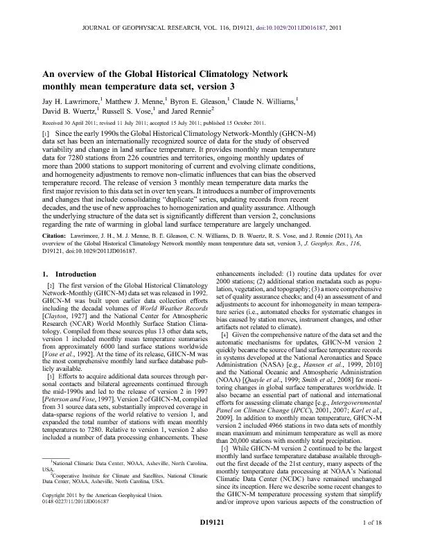 AnoverviewoftheGlobalHistoricalClimatologyNetwork