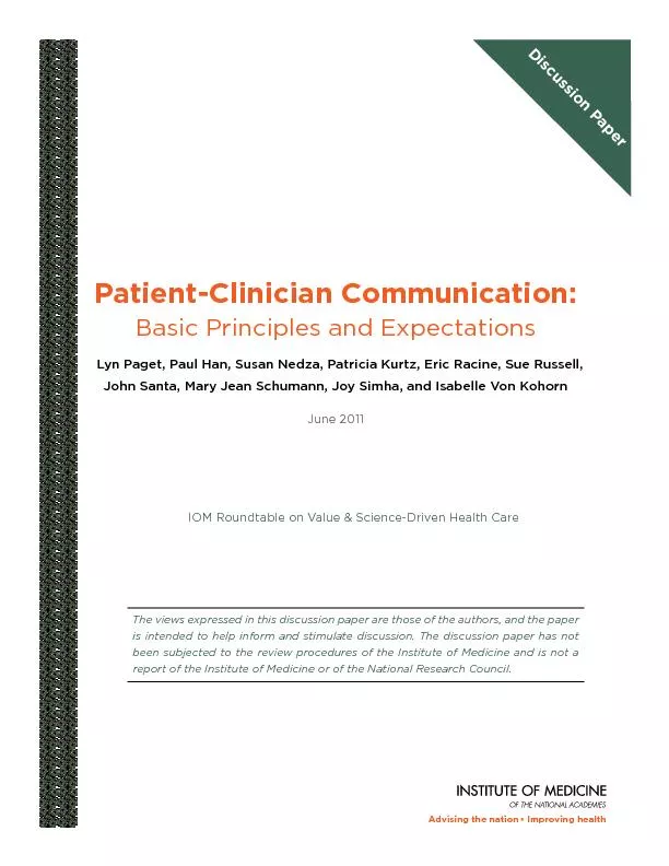 Patient-Clinician Communication: Basic Principles and ExpectationsLyn