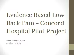 Evidence Based Low Back Pain – Concord Hospital Pilot Pro