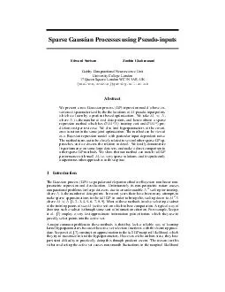 Sparse Gaussian Processes using Pseudoinputs Edward Snelson Zoubin Ghahramani Gatsby Computational