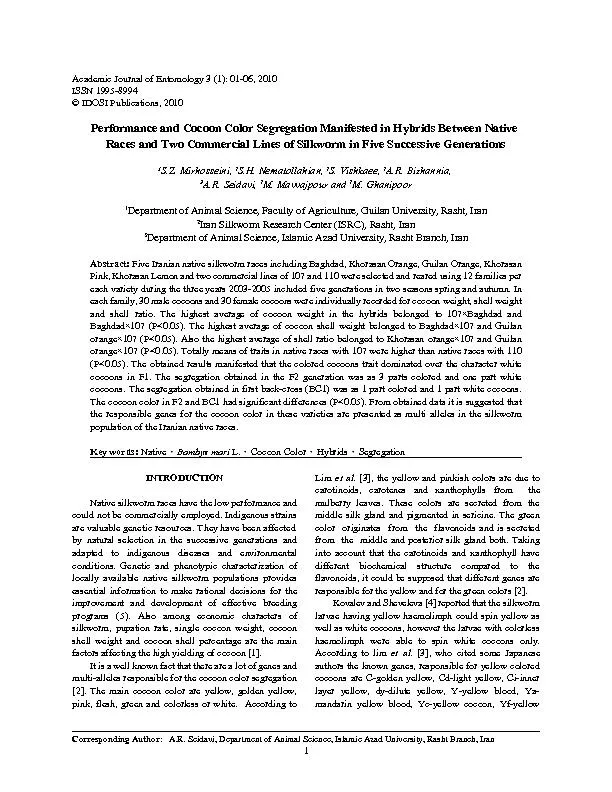 Academic Journal of Entomology 3 (1): 01-06, 2010ISSN 1995-8994