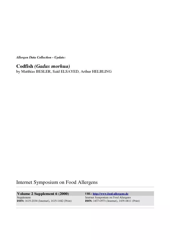 Allergen Data Collection - Update:Codfish (Gadus morhua)by Matthias BE