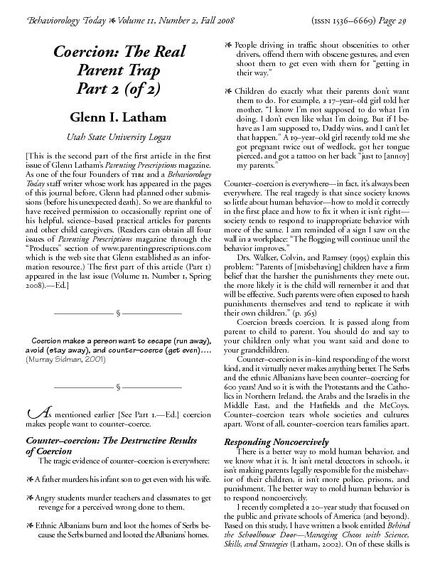 ehaviorology  Volume 11, Number 2, Fall 2008Coercion: The RealParent T