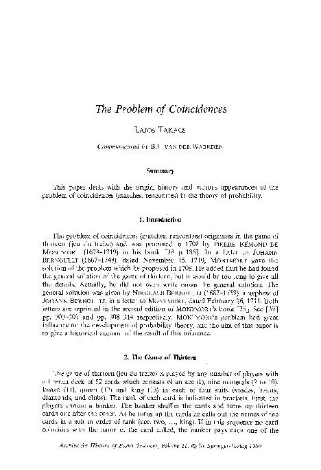 The Problem of Coincidences LAJOS TAKACS Communicated by B.L. VAN DER