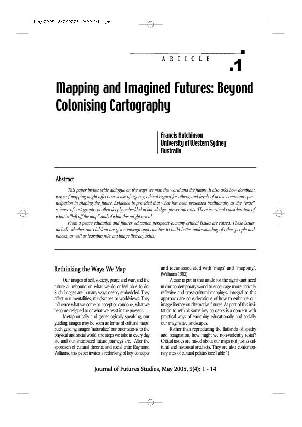 Mapping and Imagined Futures: BeyondColonising CartographyUniversity o