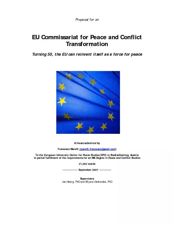 Proposal for an  EU Commissariat for Peace and Conflict Transformation
