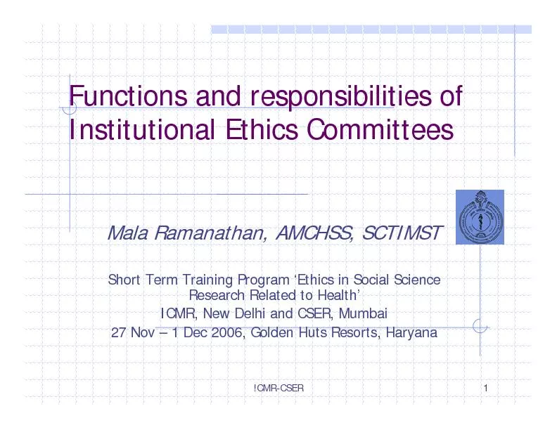 Mala Ramanathan, AMCHSS, SCTIMSTShort Term Training Program ‘Ethi