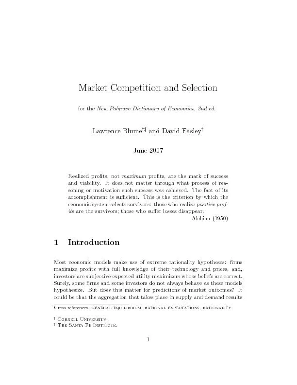 MarketCompetitionandSelectionfortheNewPalgraveDictionaryofEconomics,2n