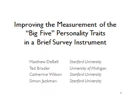 1 Improving the Measurement of the “Big Five” Personali