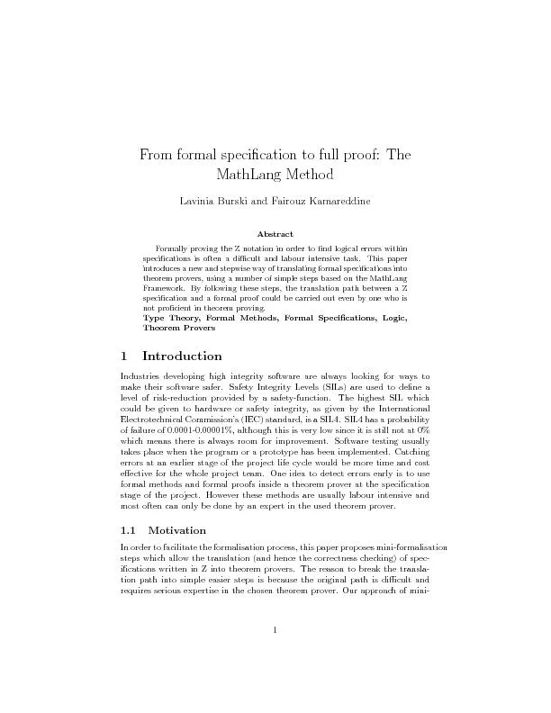 Fromformalspecicationtofullproof:TheMathLangMethodLaviniaBurskiandFai