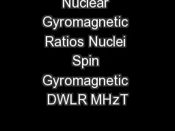 Nuclear Gyromagnetic Ratios Nuclei Spin Gyromagnetic DWLR MHzT