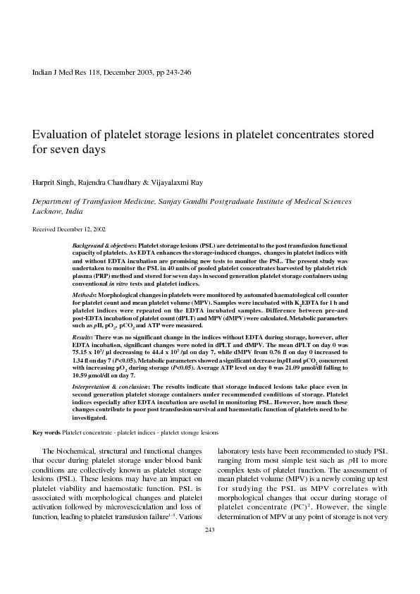 Evaluation of platelet storage lesions in platelet concentrates stored