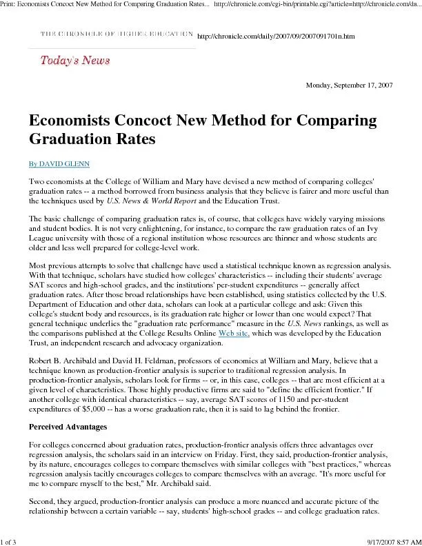 Print: Economists Concoct New Method for Comparing Graduation Rates...