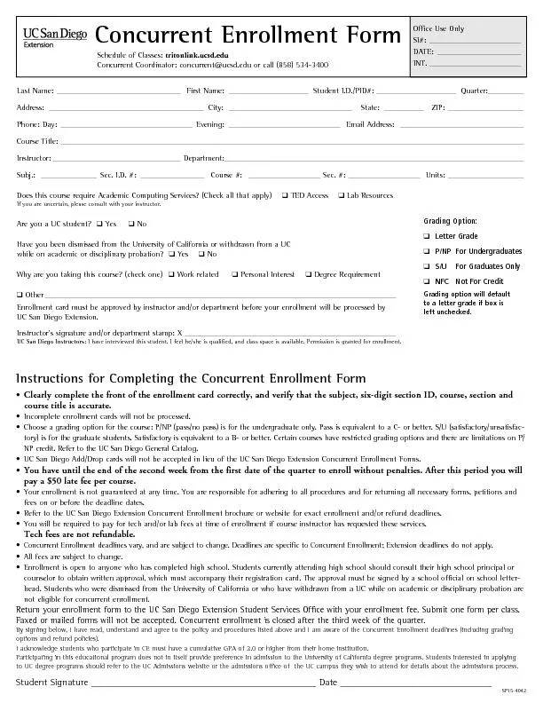 Concurrent Enrollment Form