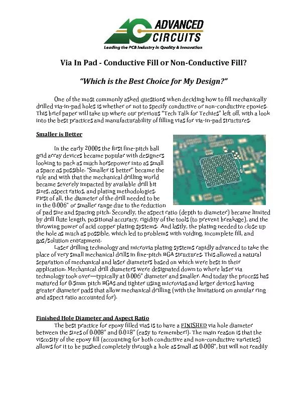 Via In Pad Conductive Fill or NonConductive FillWhich is the Best Choi