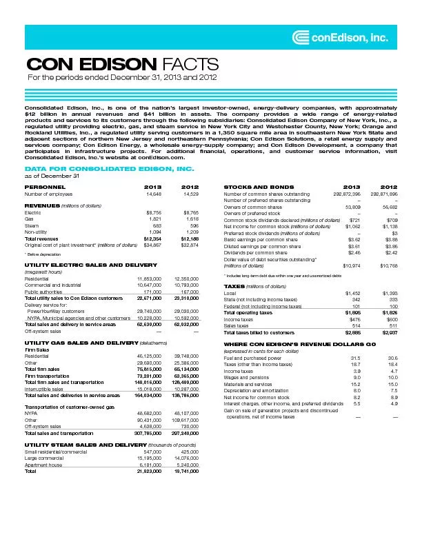 Consolidated Edison, Inc., is one of the nation’s largest investo