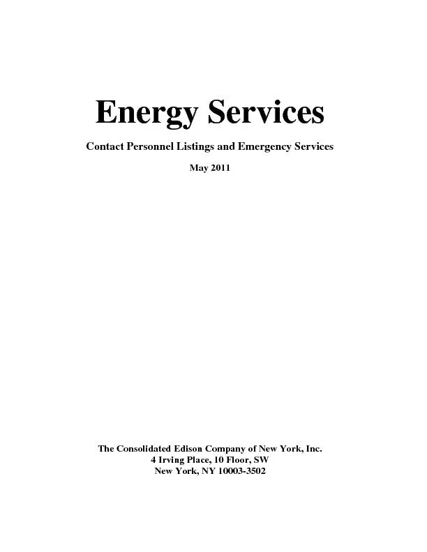 INDEXEnergy Services Contact PersonnelListings and Emergency ServicesM