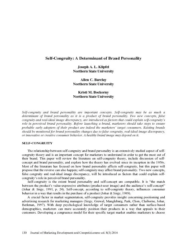 Self-Congruity: A Determinant of Brand PersonalityJoseph A. L. Klipfel