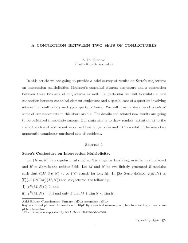 ACONNECTIONBETWEENTWOSETSOFCONJECTURESS.P.Dutta1(dutta@math.uiuc.edu)I
