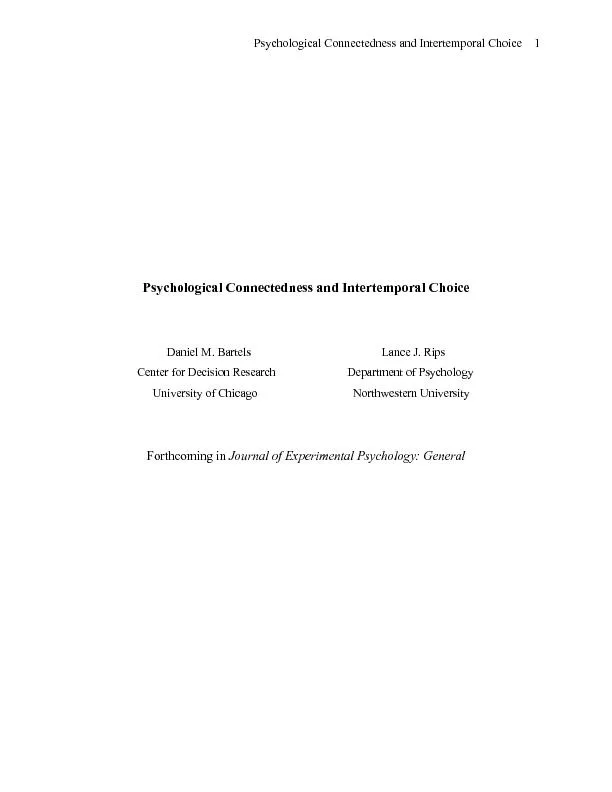 Psychological Connectedness and Intertemporal Choice Daniel M. Bartels