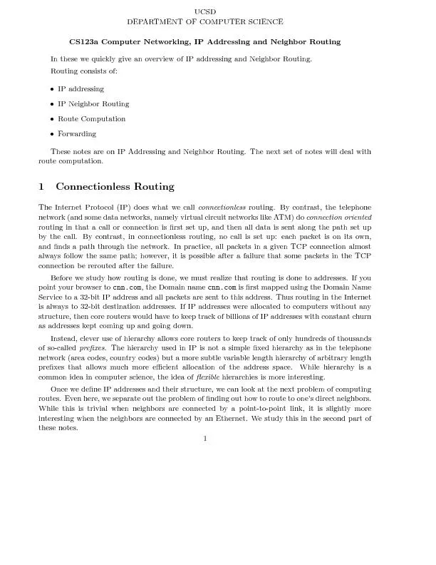 UCSDDEPARTMENTOFCOMPUTERSCIENCECS123aComputerNetworking,IPAddressingan