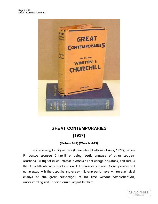 GREAT CONTEMPORARIESES (Cohen A93) (Woods A43) Bargaining for Supremac