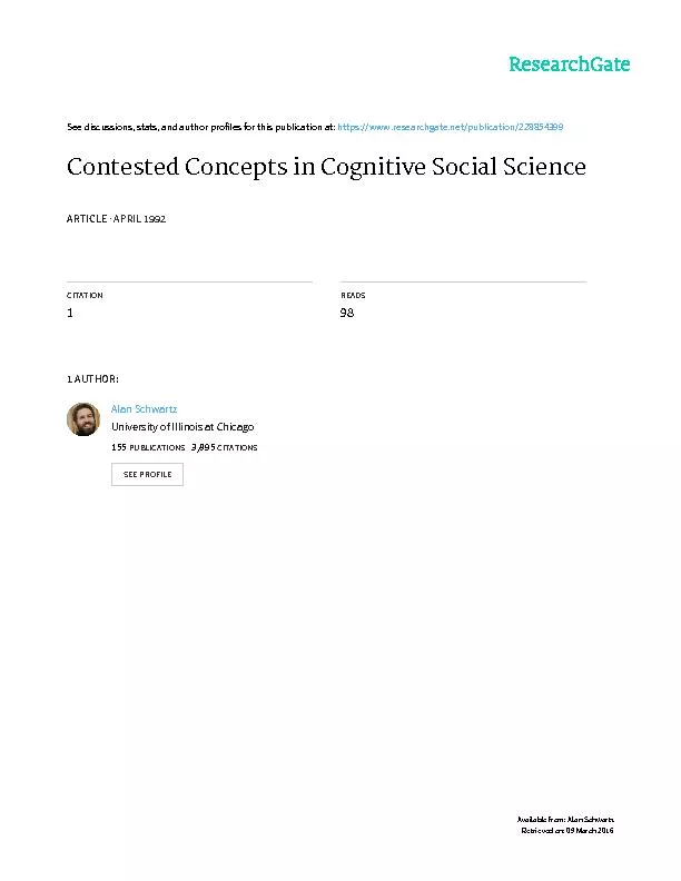 Contested Concepts in Cognitive Social ScienceAlan SchwartzUniversity