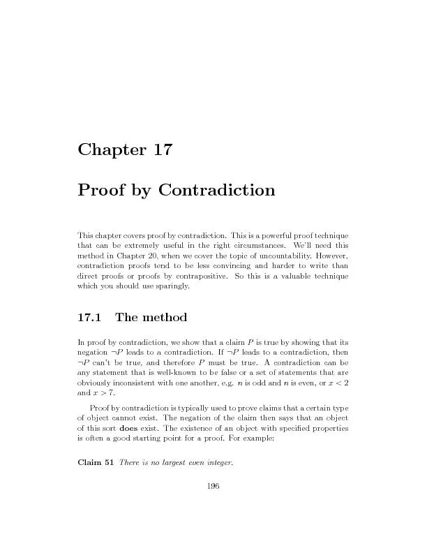 Chapter17ProofbyContradictionThischaptercoversproofbycontradiction.Thi