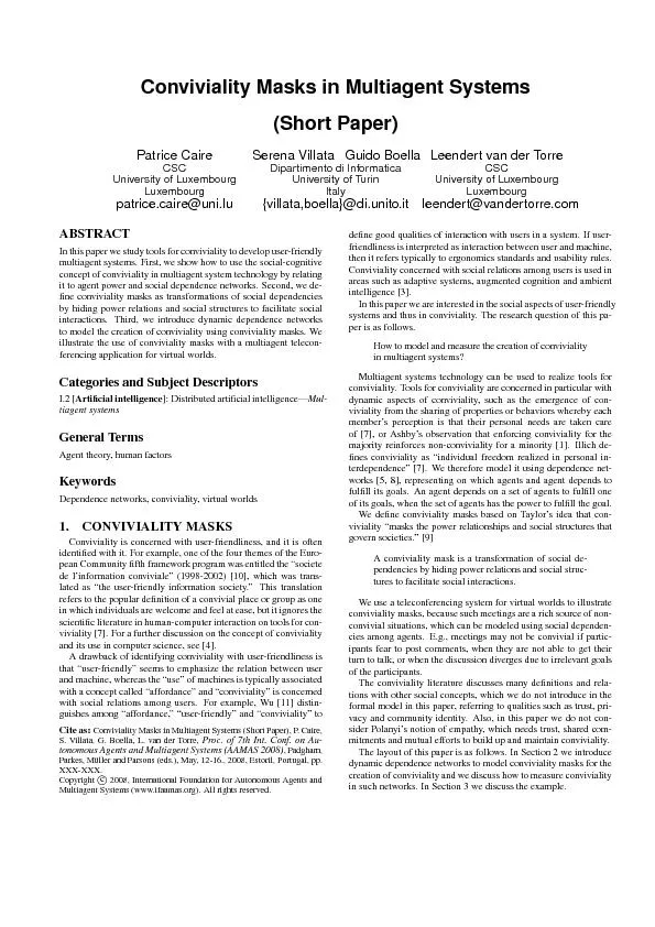 ConvivialityMasksinMultiagentSystems(ShortPaper)PatriceCaireCSCUnivers