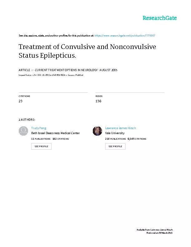 Treatment of Convulsive and Nonconvulsive Trudy Pang, MDAddressCompreh