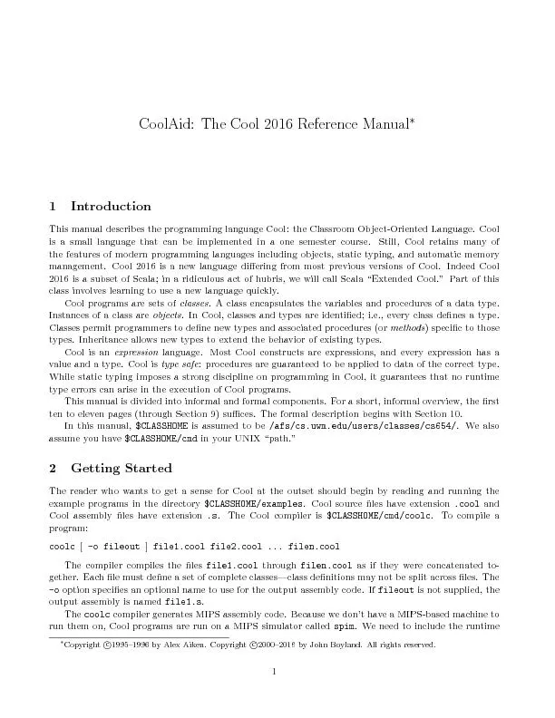 CoolAid:TheCool2016ReferenceManual1IntroductionThismanualdescribesthe