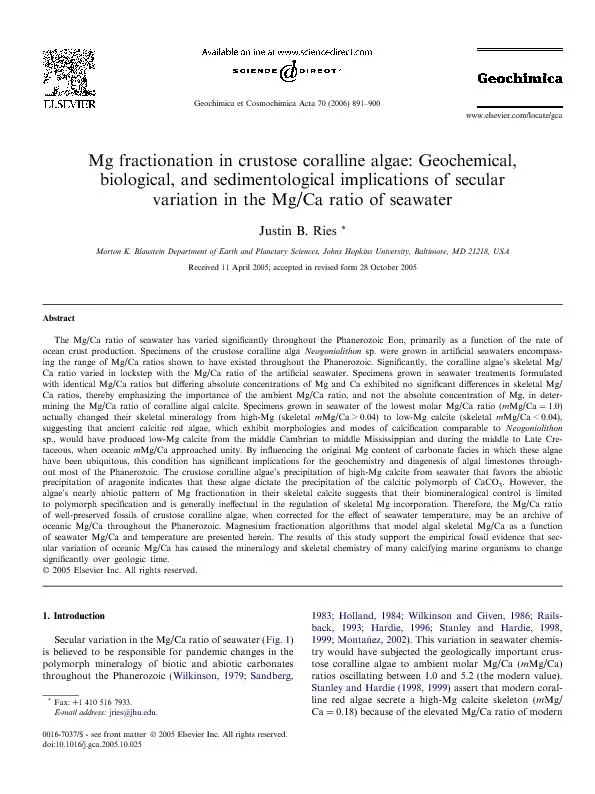 Mgfractionationincrustosecorallinealgae:Geochemical,biological,andsedi