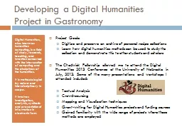 Developing a Digital Humanities Project in Gastronomy