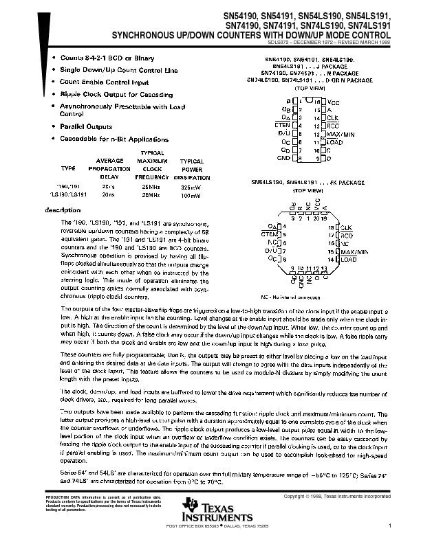 SN54190, SN54191, SN54LS190, SN54LS191,SN74190, SN74191, SN74LS190, SN