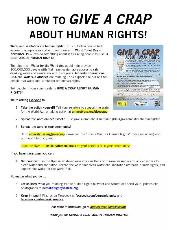 HOW TO GIVE A CRAPABOUT HUMAN RIGHTS!Water and sanitation are human ri