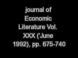 journal of Economic Literature Vol. XXX ('June 1992), pp. 675-740