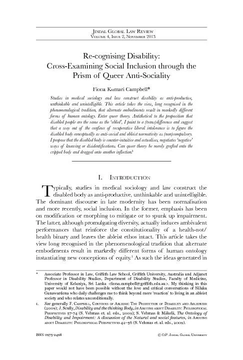 Re-cognising Disability:Cross-Examining Social Inclusion through the P