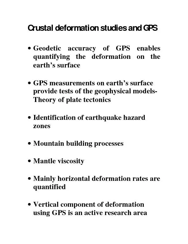 Crustal deformation studies and GPS