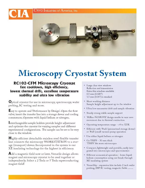 ciency, ptical cryostat for use in microscopy, spectroscopy, wafer pr
