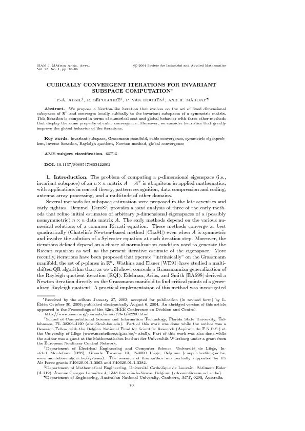 CUBICALLYCONVERGENTITERATIONSFORINVARIANTSUBSPACECOMPUTATIONP.-A.ABSI
