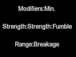 Range Modifiers:Min. Strength:Strength:Fumble Range:Breakage #s:
...