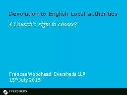 Devolution to English Local authorities
