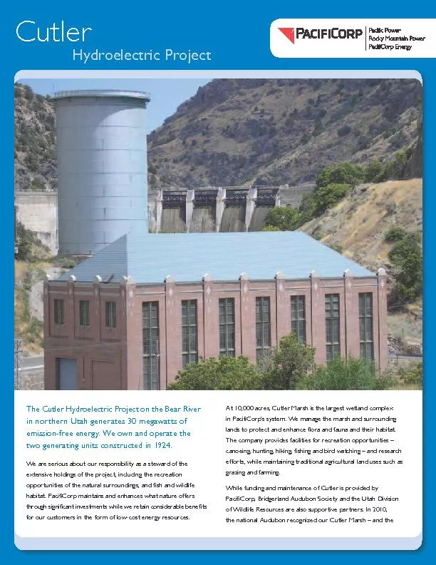 The Cutler Hydroelectric Project on the Bear River in northern Utah ge