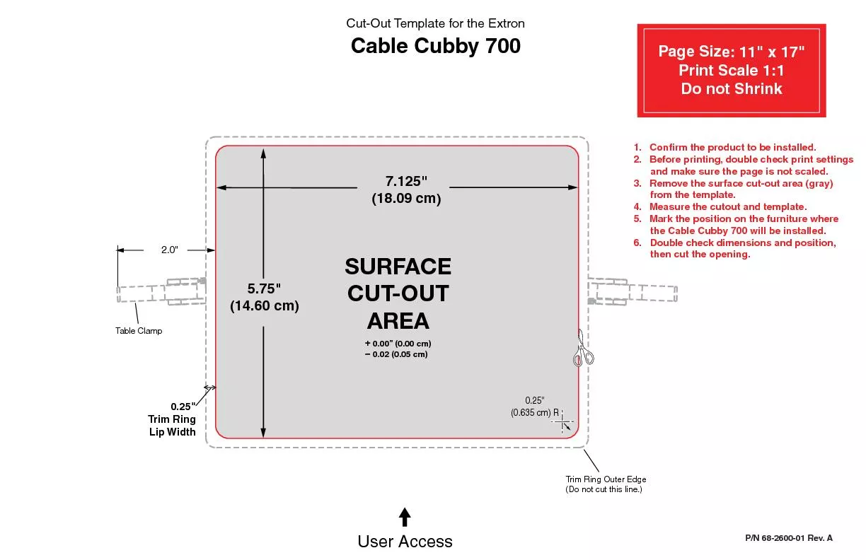PDF Cut Out Template for the ExtronCable Cubby 1200Outer Edge of
