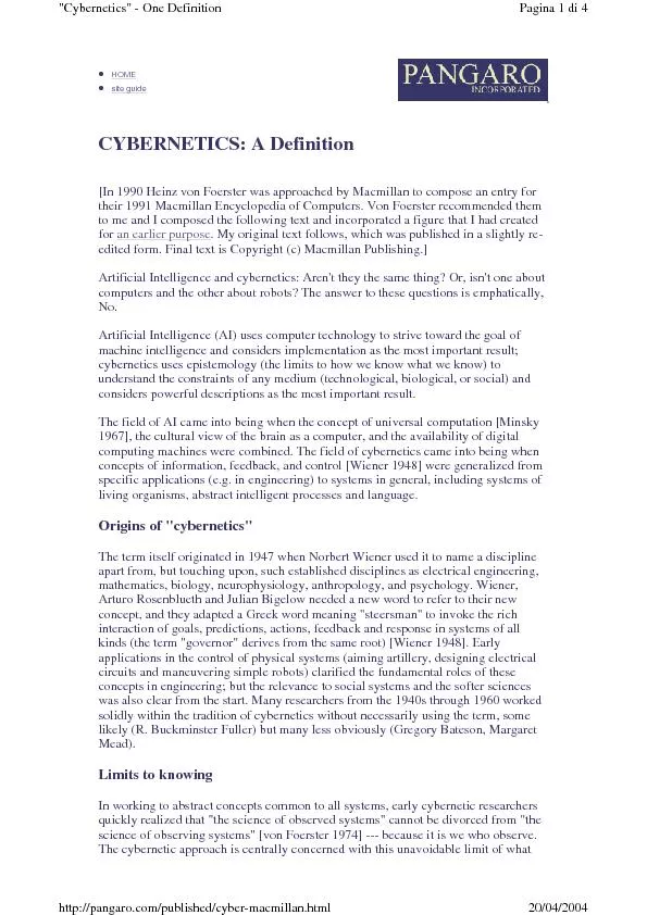 CYBERNETICS: A Definition [In 1990 Heinz von Foerster was approached b
