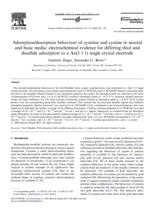 Adsorption/desorptionbehaiourofcysteineandcystineinneutralandbasicmedi